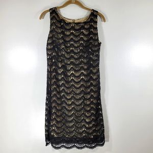 TABITHA Anthro black crochet lace overlay sleeveless party date night dress